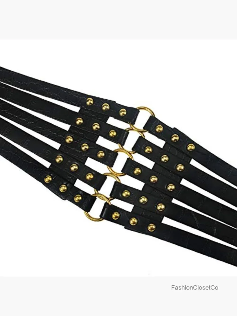 Faux Leather Wide Waist Belt Hollow Out Rivets Stretch Cinch Waistband